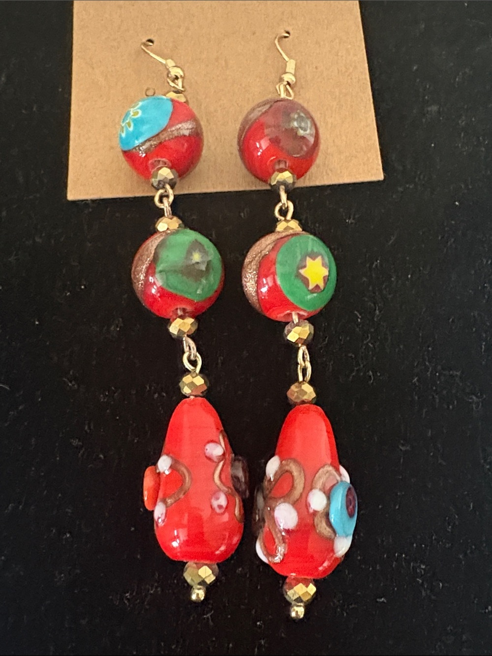 Vintage Marano glass and lamp work drop earrings by OKO creations